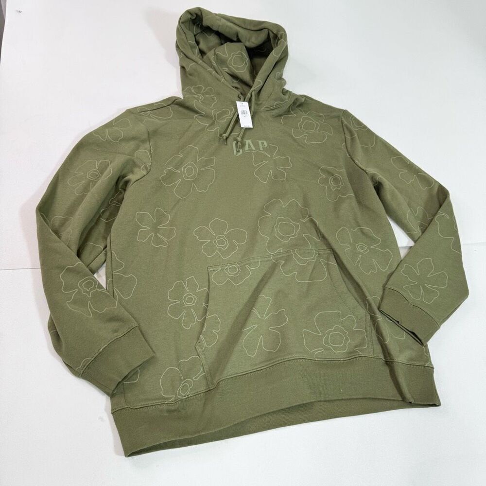 GAP Hoodie Sweatshirt Womens XL Floral Green‎ Hooded Pullover New Oversized